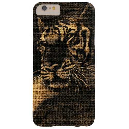 Tiger Fine Art on Burlap Rustic Jute 5 Barely There iPhone 6 Plus Case