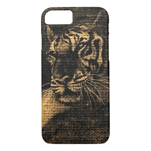 Tiger Fine Art on Burlap Rustic Jute 5 iPhone 87 Case