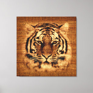 Tiger Fine Art on Burlap Rustic Jute Canvas Print