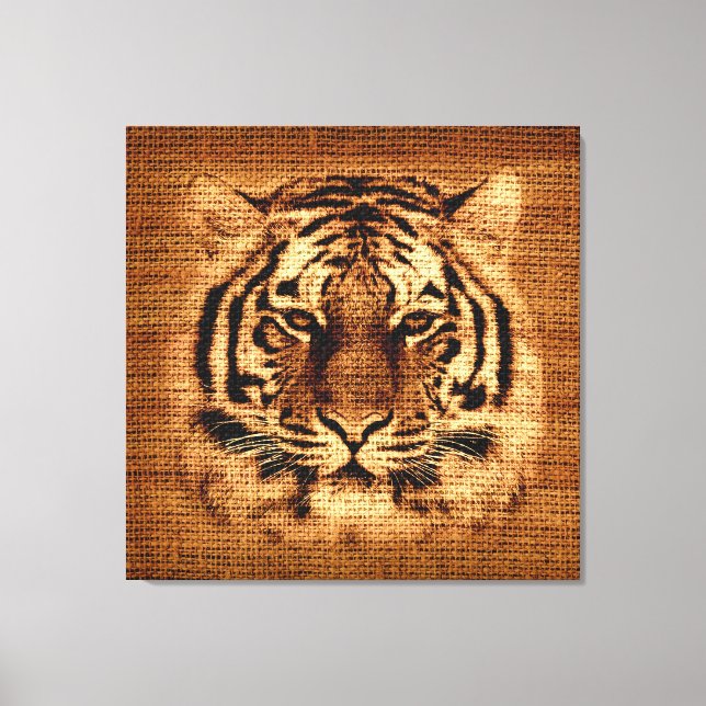 Tiger Fine Art on Burlap Rustic Jute Canvas Print (Front)