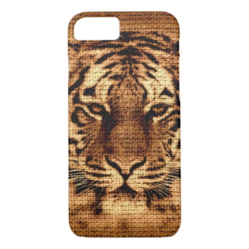 Tiger Fine Art on Burlap Rustic Jute iPhone 87 Case