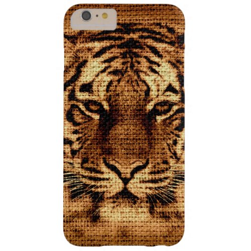 Tiger Fine Art on Burlap Rustic Jute Barely There iPhone 6 Plus Case