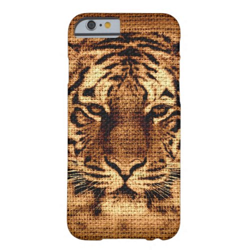 Tiger Fine Art on Burlap Rustic Jute Barely There iPhone 6 Case