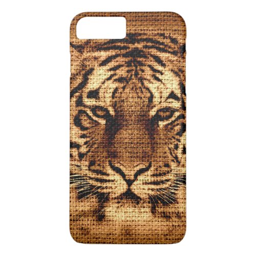 Tiger Fine Art on Burlap Rustic Jute iPhone 8 Plus7 Plus Case