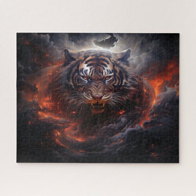 Tiger Fire Storm Surreal Fantasy Art Jigsaw Puzzle (Horizontal)