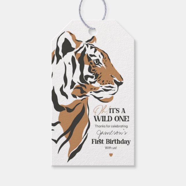 tiger first birthday favor gift tag (Front)