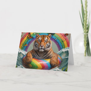 Tiger Floating on a Summer Day Rainbow Card