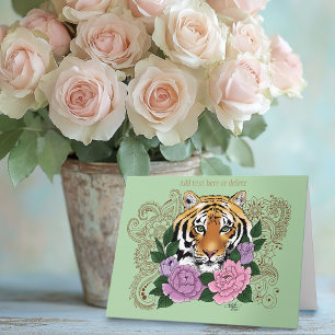 Tiger Floral Henna Botanical Flowers Green Card