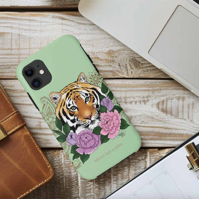 Tiger Floral Henna Botanical Flowers Green Case-Mate iPhone Case (Creator Uploaded)