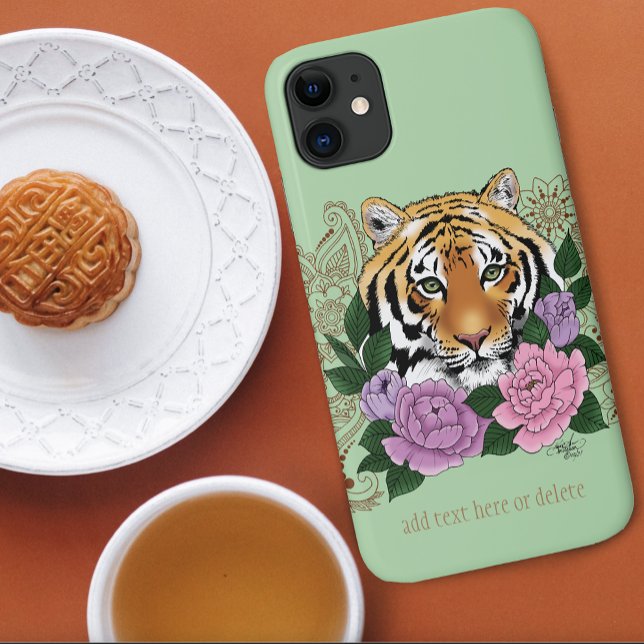 Tiger Floral Henna Botanical Flowers Green Case-Mate iPhone Case (Creator Uploaded)