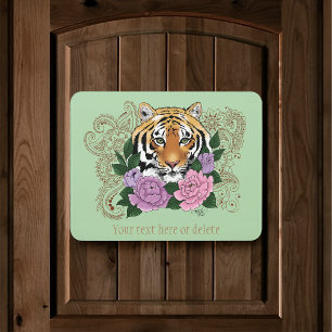 Tiger Floral Henna Botanical Flowers Green Door Sign