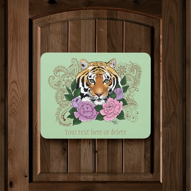 Tiger Floral Henna Botanical Flowers Green Door Sign (Creator Uploaded)
