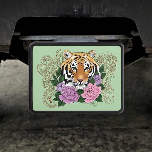 Tiger Floral Henna Botanical Flowers Green Hitch Cover (Creator Uploaded)