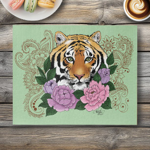 Tiger Floral Henna Botanical Flowers Green Jigsaw Puzzle