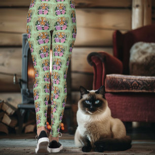 Tiger Floral Henna Botanical Flowers Green Leggings