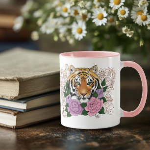 Tiger Floral Henna Botanical Flowers Green Mug