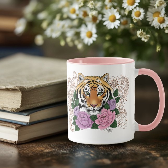 Tiger Floral Henna Botanical Flowers Green Mug (Creator Uploaded)
