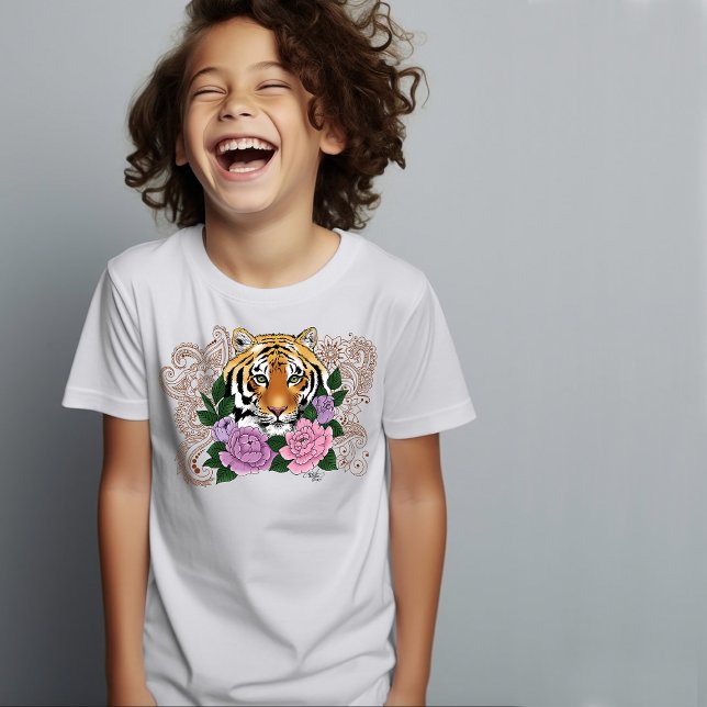 Tiger Floral Henna Botanical Flowers Green T-Shirt (Creator Uploaded)