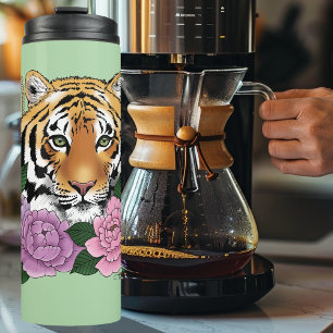 Tiger Floral Henna Botanical Flowers Green Thermal Tumbler