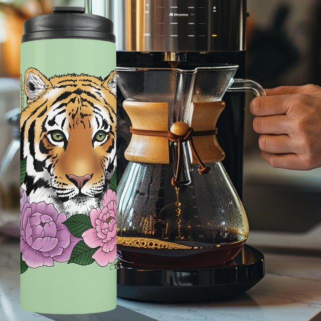 Tiger Floral Henna Botanical Flowers Green Thermal Tumbler (Creator Uploaded)