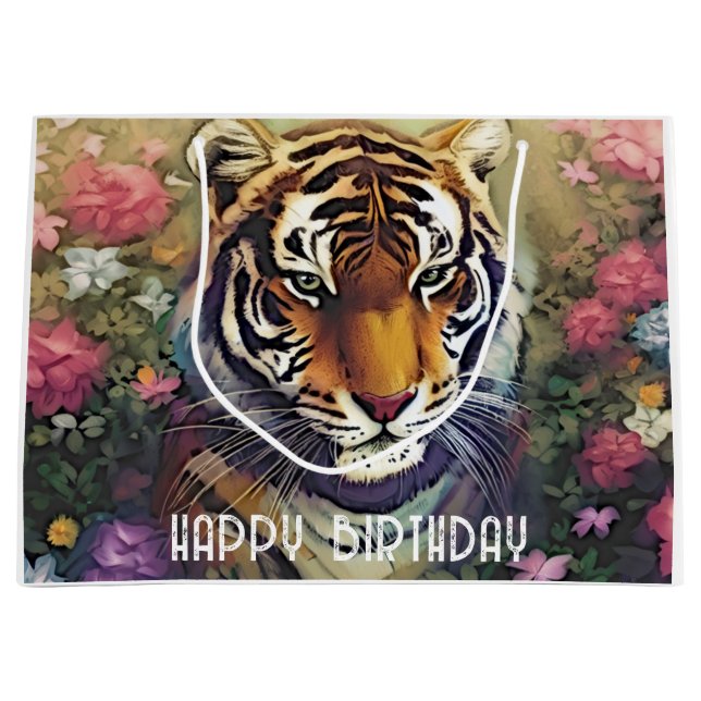 Tiger Flower Custom Text Gift Bag (Front)