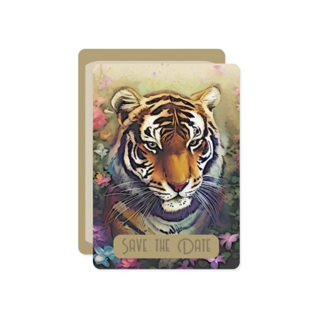 Tiger Flower Save the Date Invitation QR Code (Front/Back In Situ)