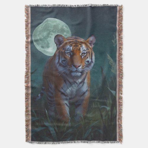 Tiger  Full Moon Throw Blanket