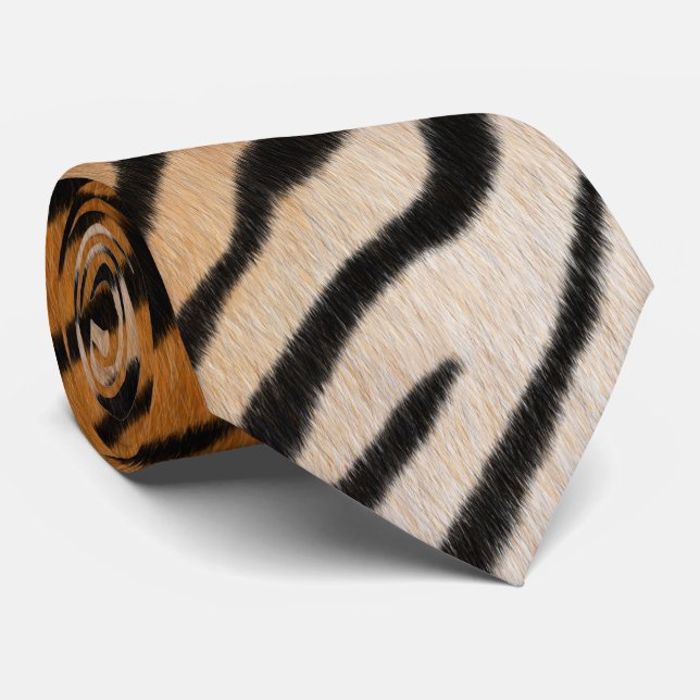 Tiger Fur Orange & Black Realistic Animal Print Neck Tie (Rolled)