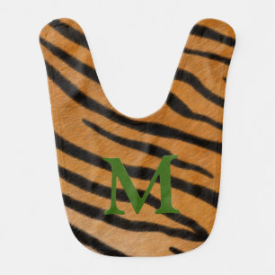 Tiger Fur Personalized Blue Monogram Animal Stripe Baby Bib