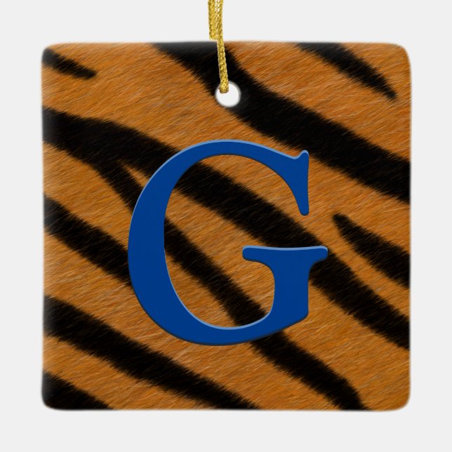 Tiger Fur Personalized Monogram & Message Alphabet Ceramic Ornament (Front)