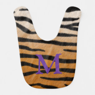 Tiger Fur Personalized Purple Monogram Keepsake Baby Bib