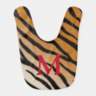 Tiger Fur Personalized Red Monogram Jungle Animal Baby Bib