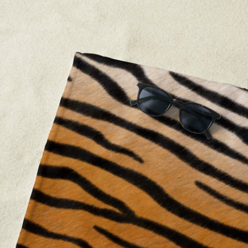 Tiger Fur Realistic Animal Print Grey Monogram Beach Towel