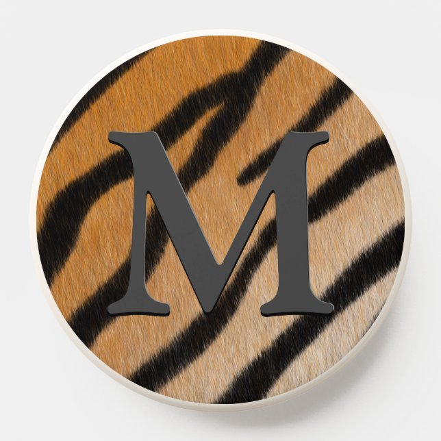 Tiger Fur Realistic Animal Print Monogrammed PopSocket (Popsocket)