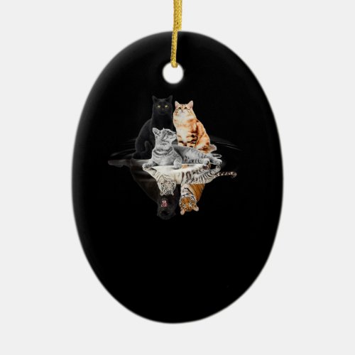 Tiger Gift Cats Reflection Friend Cat Lovers Cute Ceramic Ornament