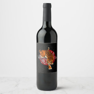 Tiger Gift   Cherry Blossom Tiger Lover Gift Wine Label