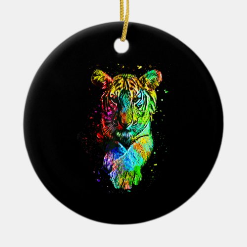 Tiger Gift  Colorful Pop Art Tiger Lover Gift Ceramic Ornament