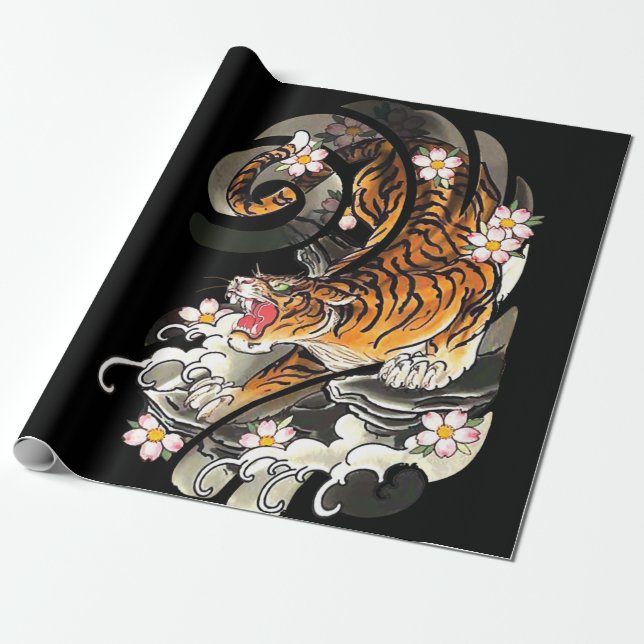 Tiger Gift | Tiger Tattoo Cool Brave Wrapping Paper (Unrolled)