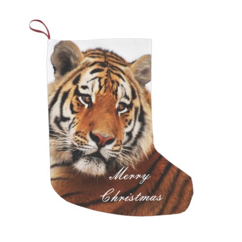 Tiger glance sideways photo small christmas stocking