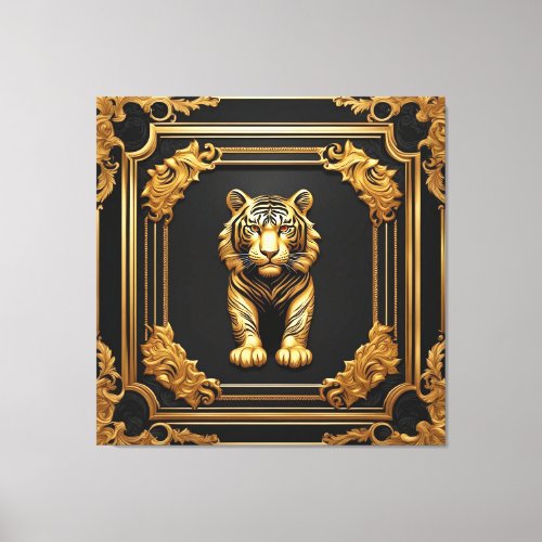 Tiger gold and black ornamental frame canvas print