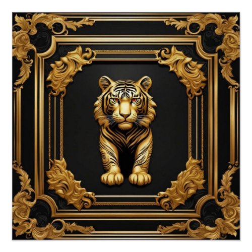 Tiger gold and black ornamental frame poster