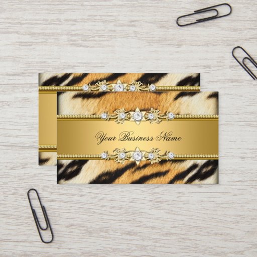 Customizable Tiger Gold Animal Black Jewel Look Image Business Cards