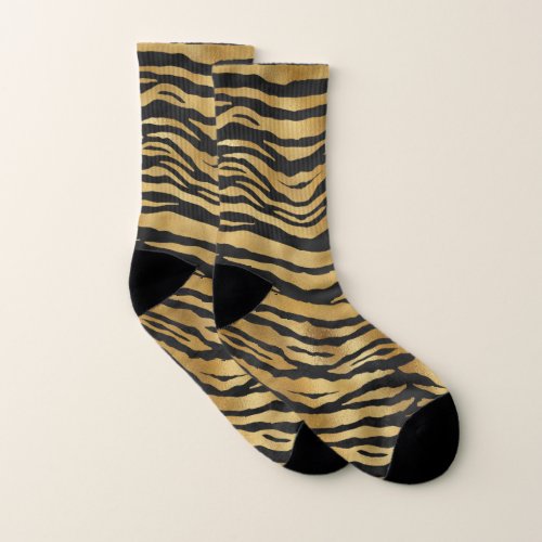 Tiger Gold Black Animal Print Socks