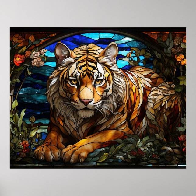 *~*  TIGER Golden AP68 Fantasy Stained Glass 5:4  Poster (Front)