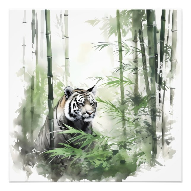 Tiger Green Bamboo Forest Photo Print (Front)