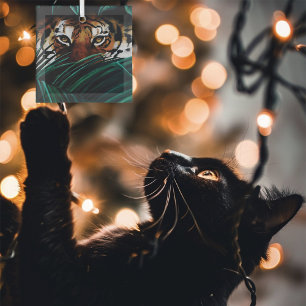 Tiger Green Jungle Leaves Glass Ornament