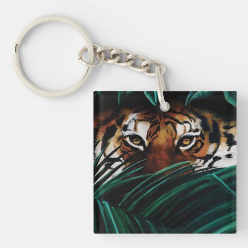 Tiger Green Jungle Leaves Keychain