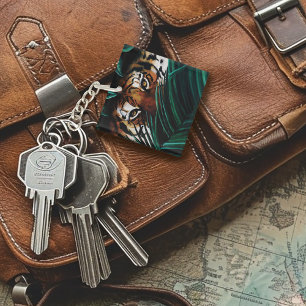 Tiger Green Jungle Leaves Keychain