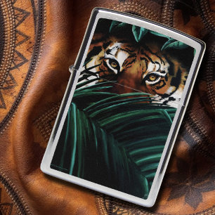 Tiger Green Jungle Leaves Zippo Lighter