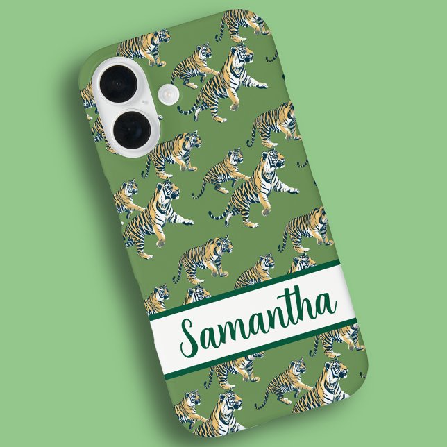 Tiger Green Pattern Personalized name Case-Mate iPhone Case (Creator Uploaded)